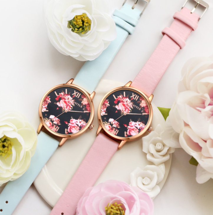 Watch High Quality Fashion Leather Strap Rose Gold Women